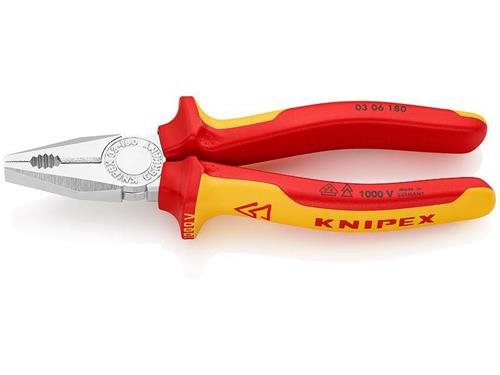 Knipex Kombizange verchromt isoliert mit Mehrkomponenten-H&uuml;llen, VDE-gepr&uuml;ft 180 mm