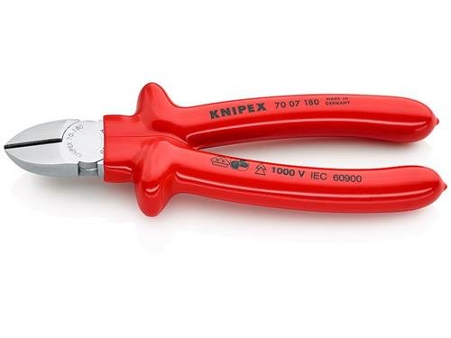 Knipex Seitenschneider verchromt tauchisoliert, VDE-gepr&uuml;ft 180 mm