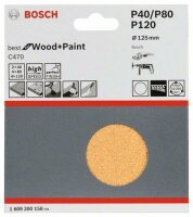 Bosch Schleifblatt-Set C470, 125 mm, 2x40, 4x80, 4x120, ungelocht, Klett, 10er-Pack