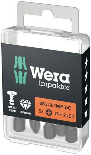 Wera 851/4 IMP DC PH DIY Impaktor PH Bits, PH 2 x 50 mm, 5-teilig