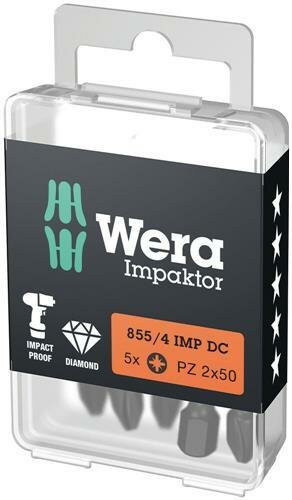 Wera 855/4 IMP DC PZ DIY Impaktor Bits, PZ 3 x 50 mm, 5-teilig